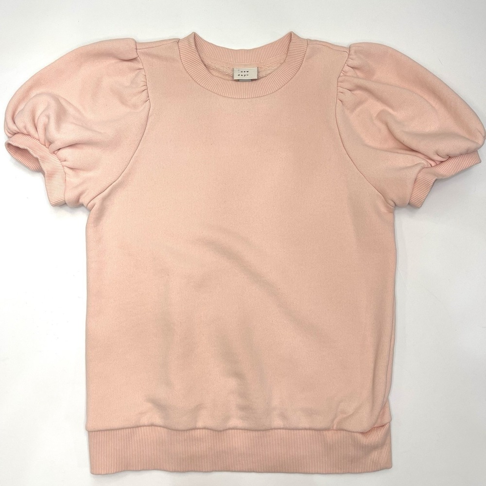 A New‎ Day Women's Pink Short Puff Sleeve Sweatshirt Top XS